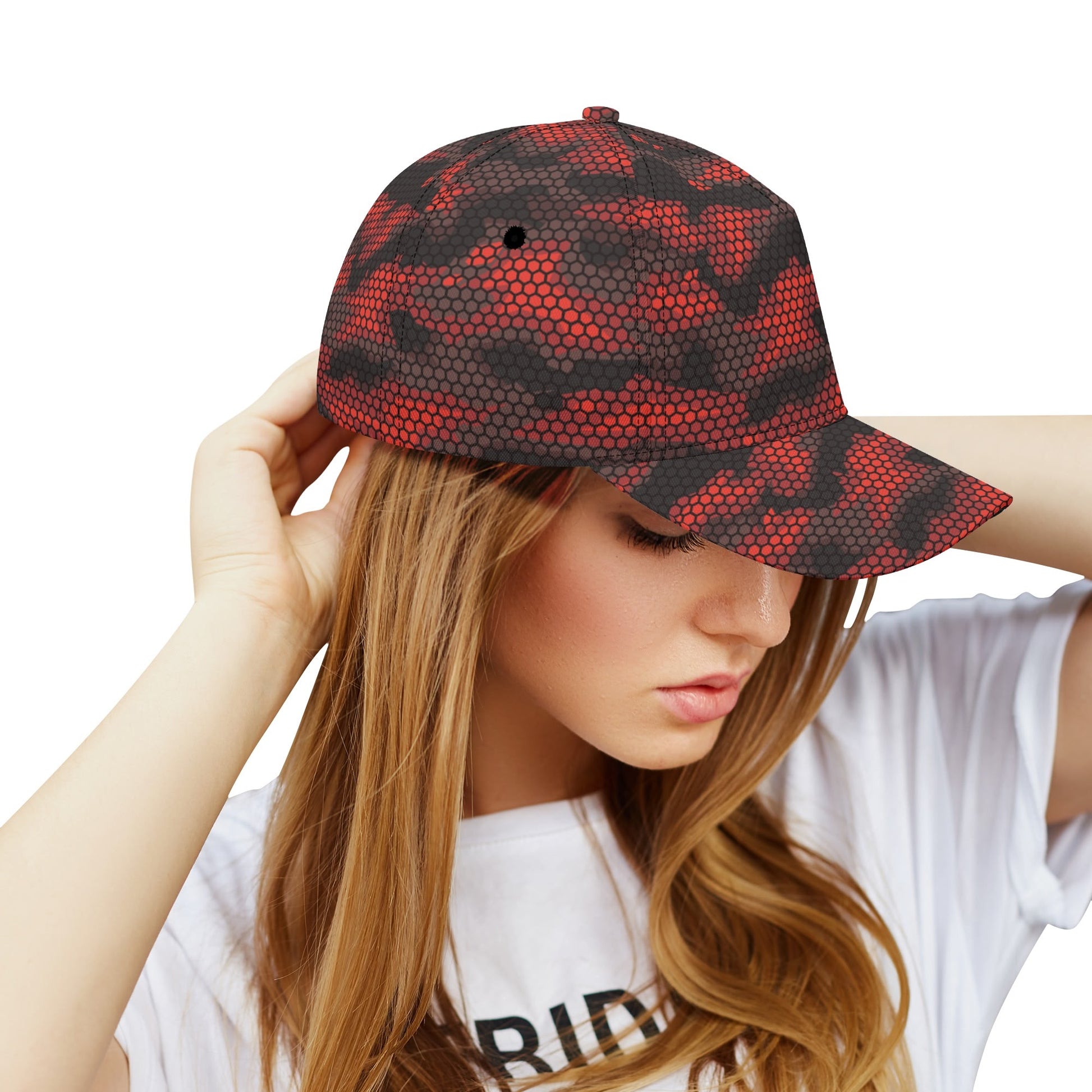 Red Camo Cap | Geometric Hive Camouflage Pattern