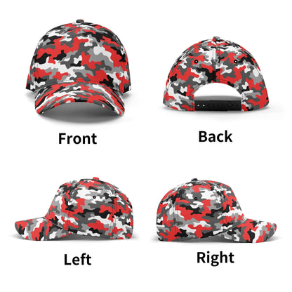 Red Camo Cap | Gray, Black, and White Mixed Camouflage