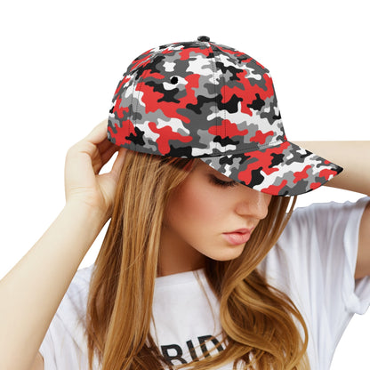 Red Camo Cap | Gray, Black, and White Mixed Camouflage