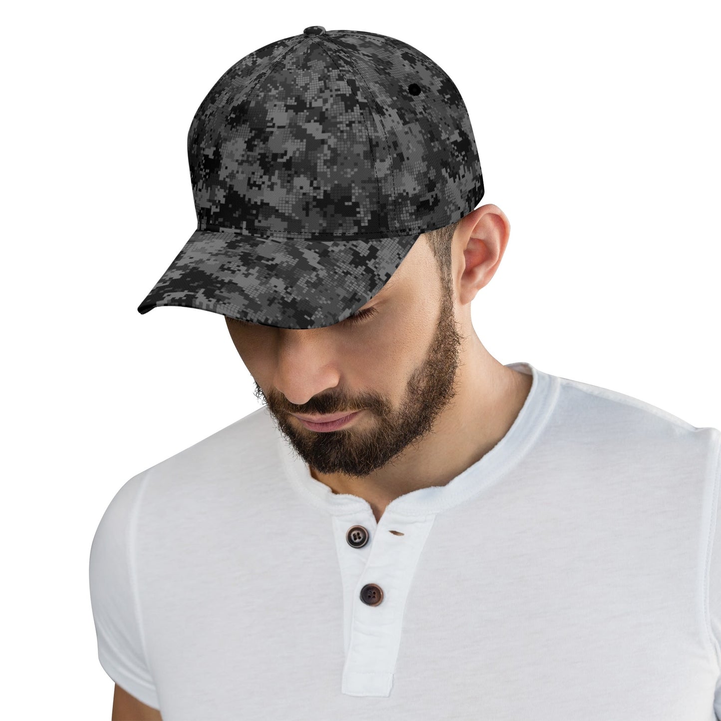 Black Camo Cap | Digital Monochrome Dark Gray Camouflage