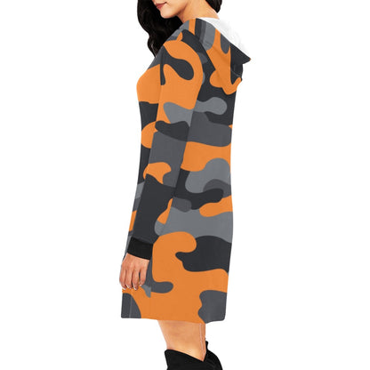 Camo Hoodie Dress | Orange, Black, and Gray Camouflage