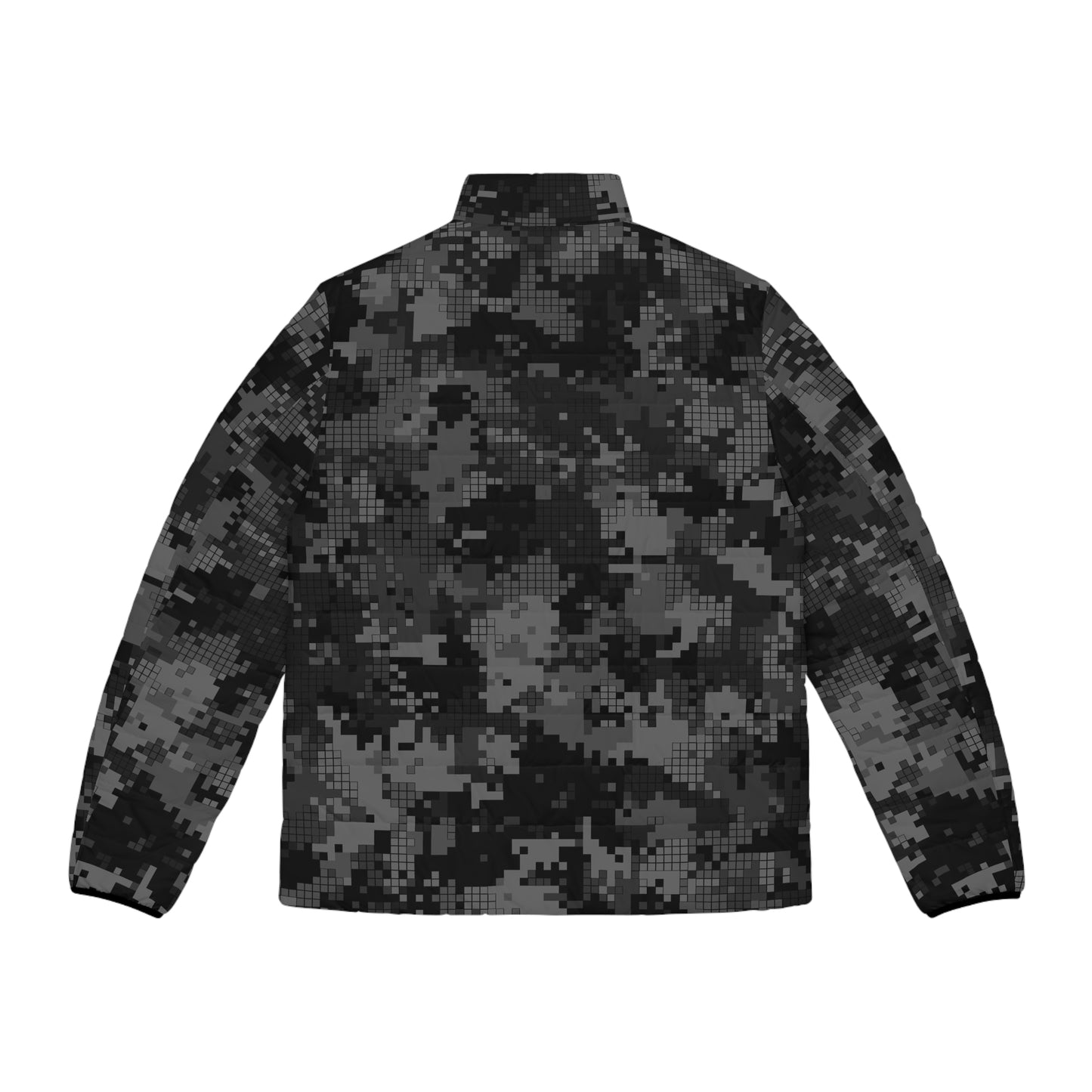 Gray Camo Puffer Jacket For Men | Digital Monochrome