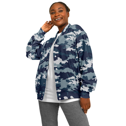 Baseball Jacket in Navy Blue Camouflage Print