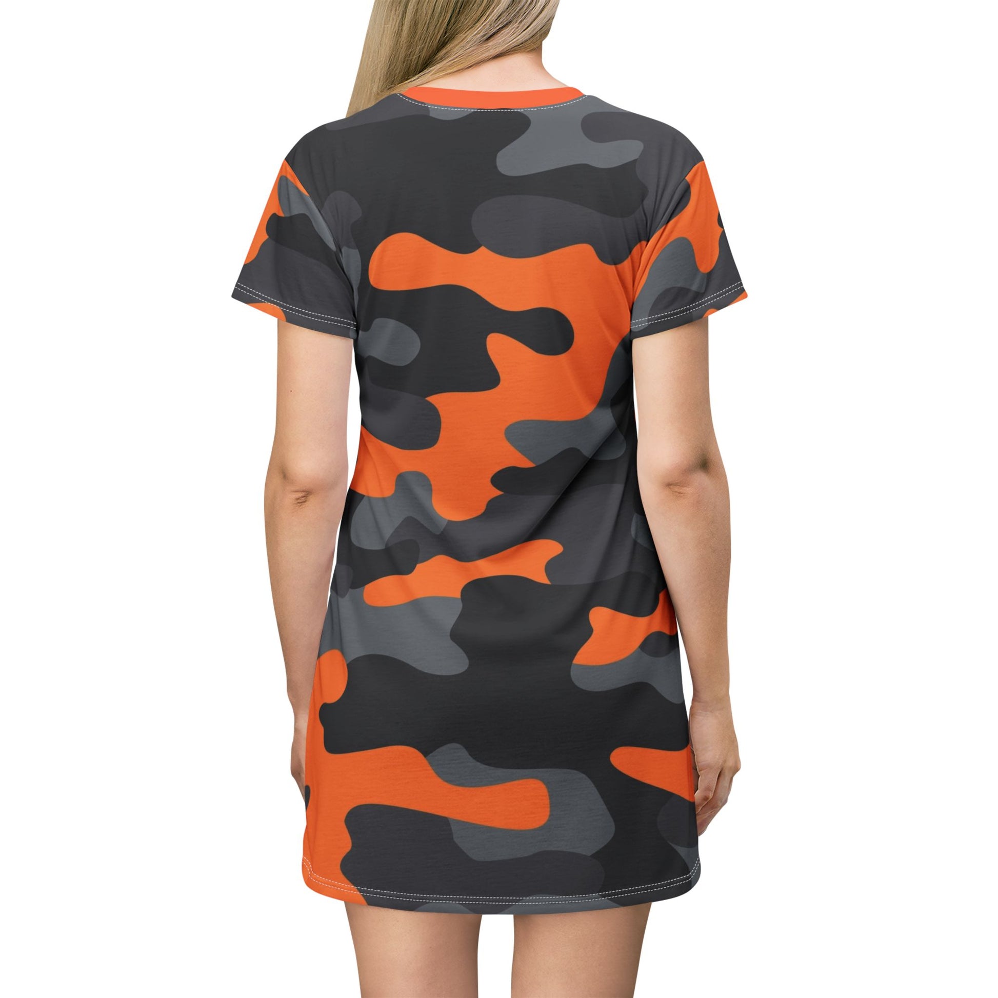 Camo T-Shirt Dress | Orange, Black, and Gray Camouflage