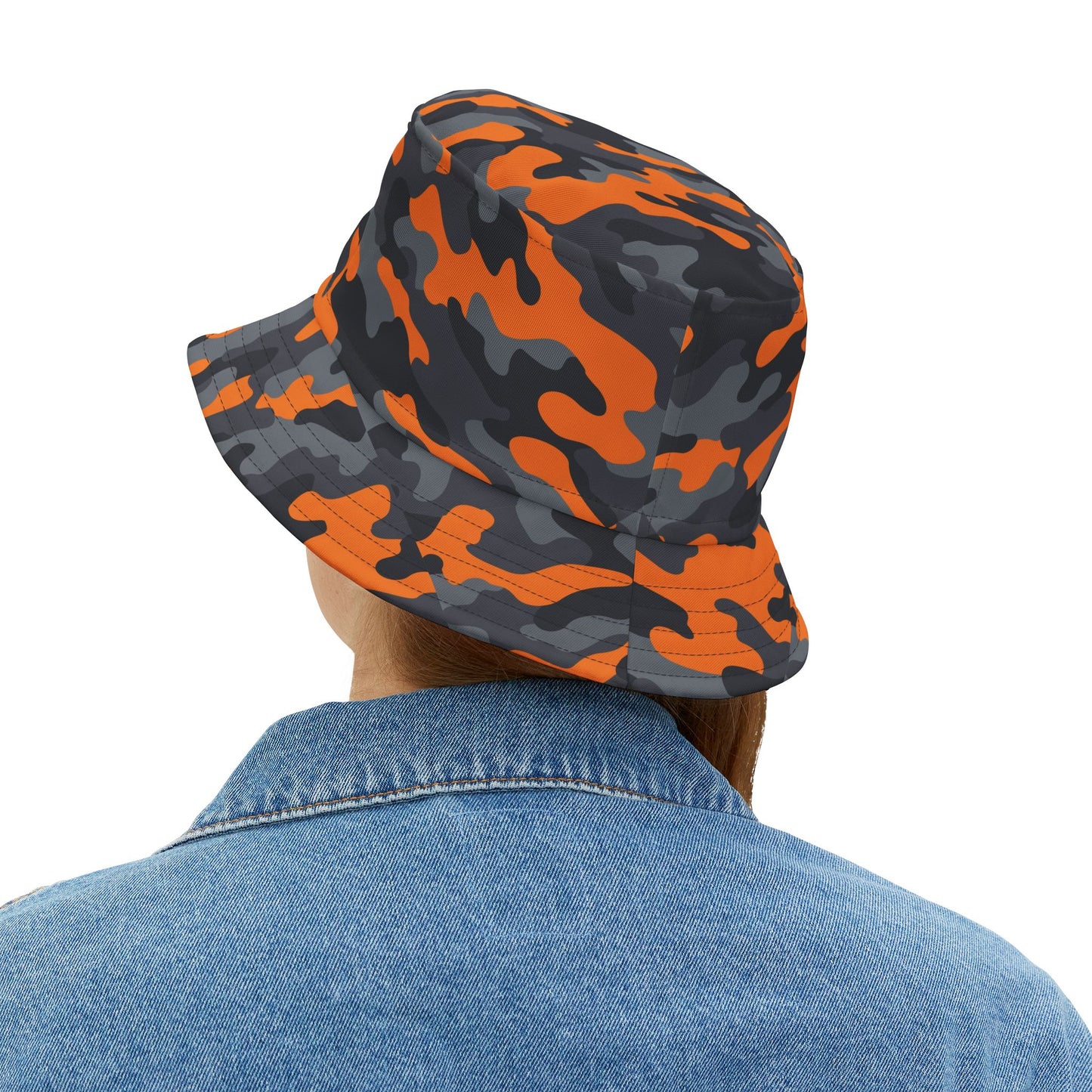 Camo Bucket Hat | Orange, Black, and Gray Camouflage