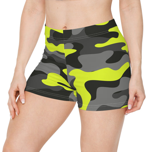 Women's Camo Shorts | Tight Fit | Black, Gray, and Yellow