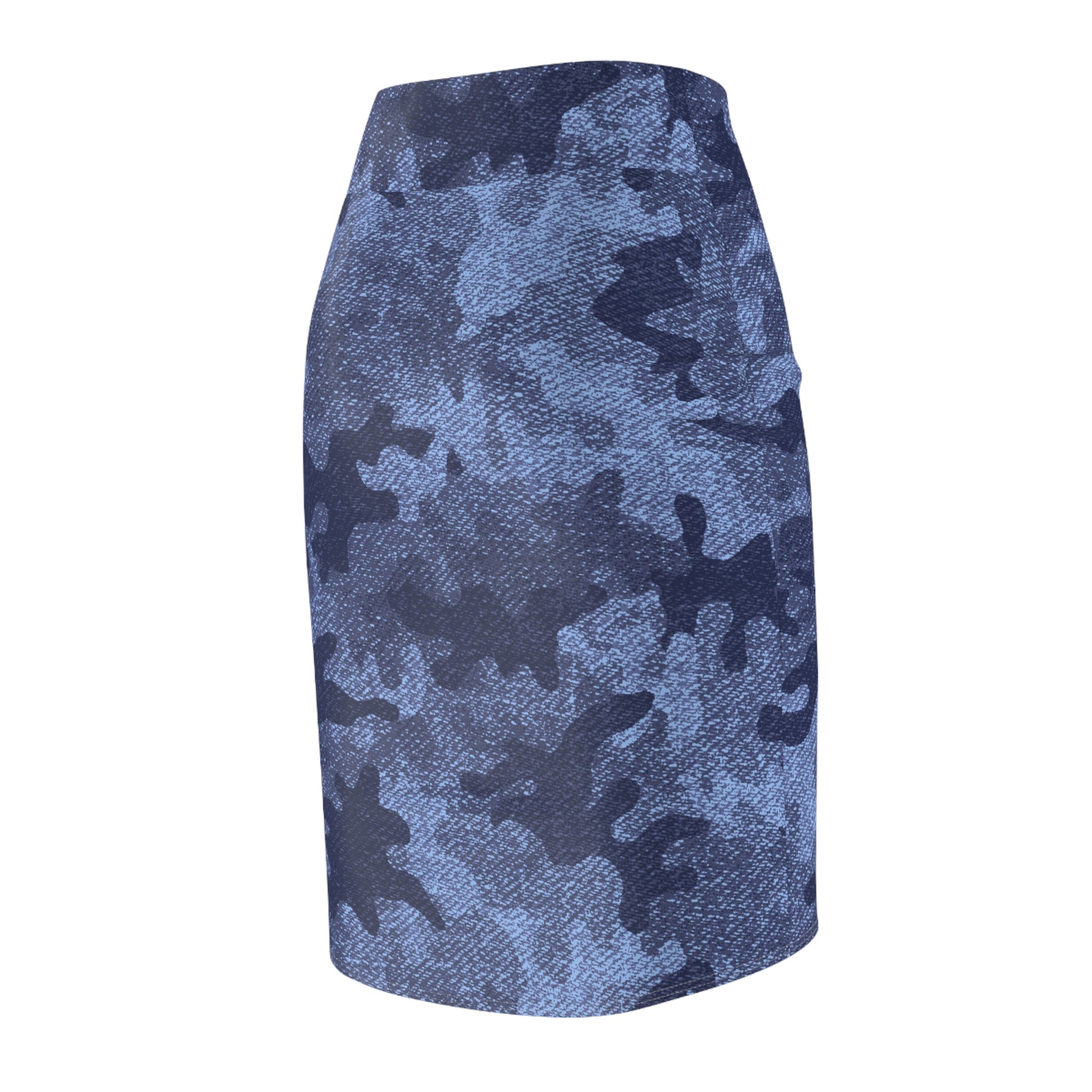 Camo Mini Skirt | Pencil Cut | Denim Blue