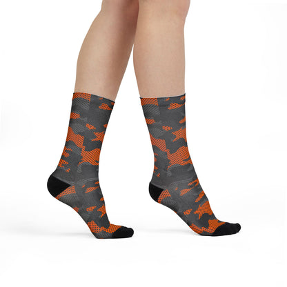 Camo Socks | Black & Orange Pixel | Sublimation Crew