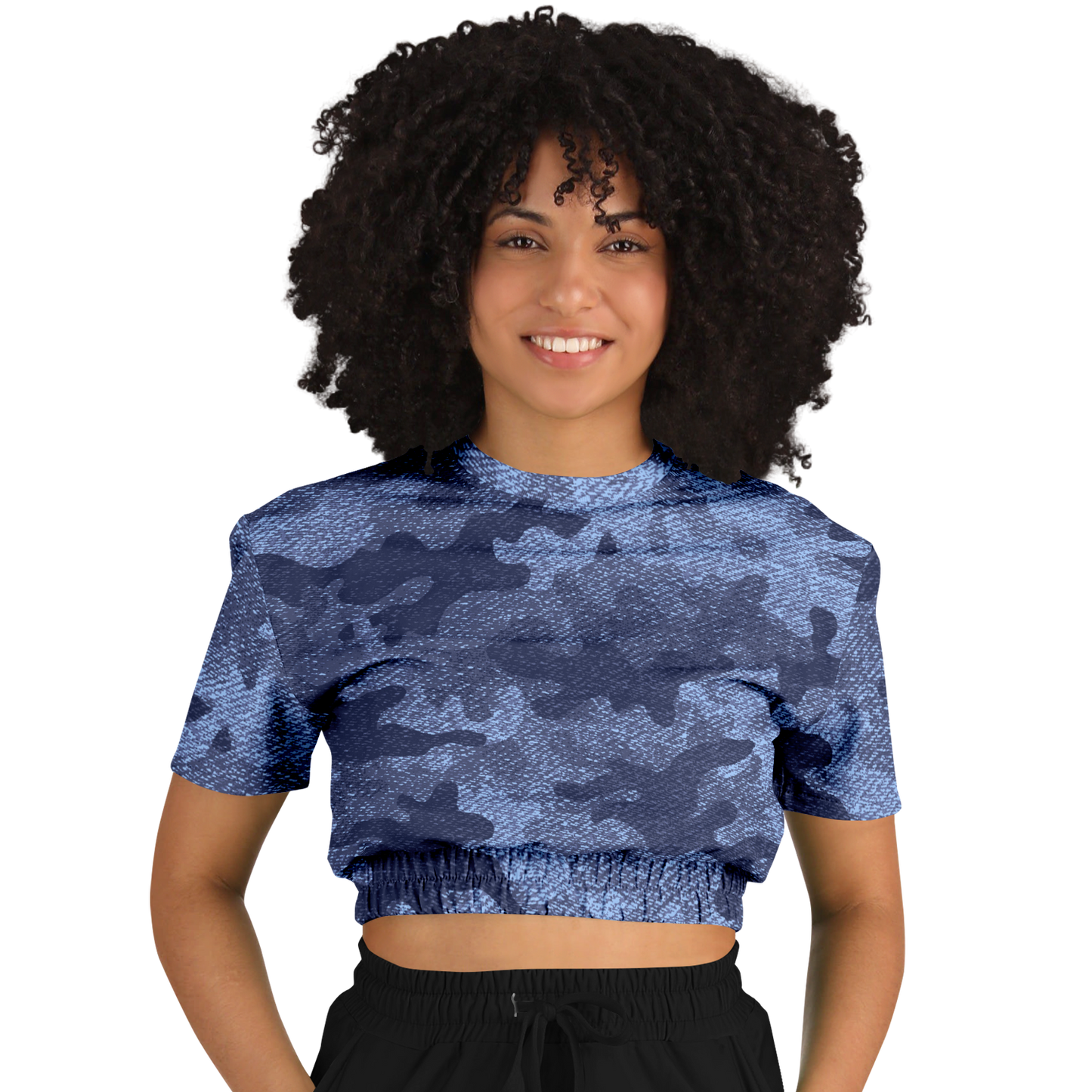 Camo Crop Top Sweatshirt | Blue Denim Camouflage