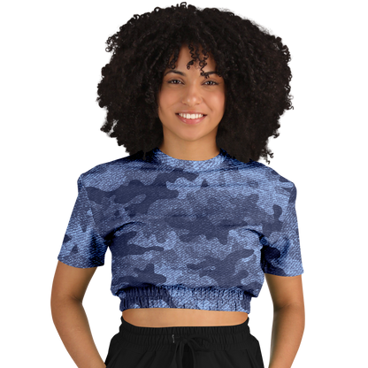 Camo Crop Top Sweatshirt | Blue Denim Camouflage