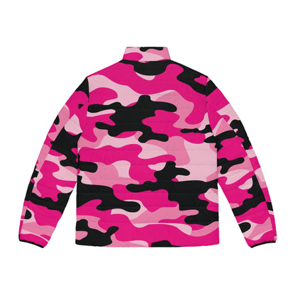 Camo Puffer Jacket For Men | Pink Candy, Black, & Cerise