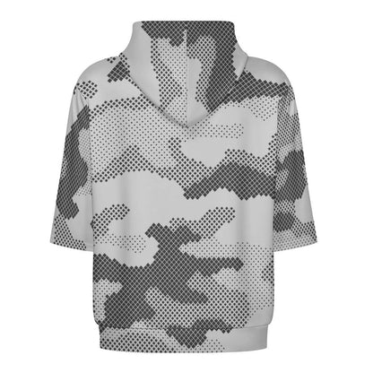 Short Sleeve Hoodie | Black & White Dotted Camouflage