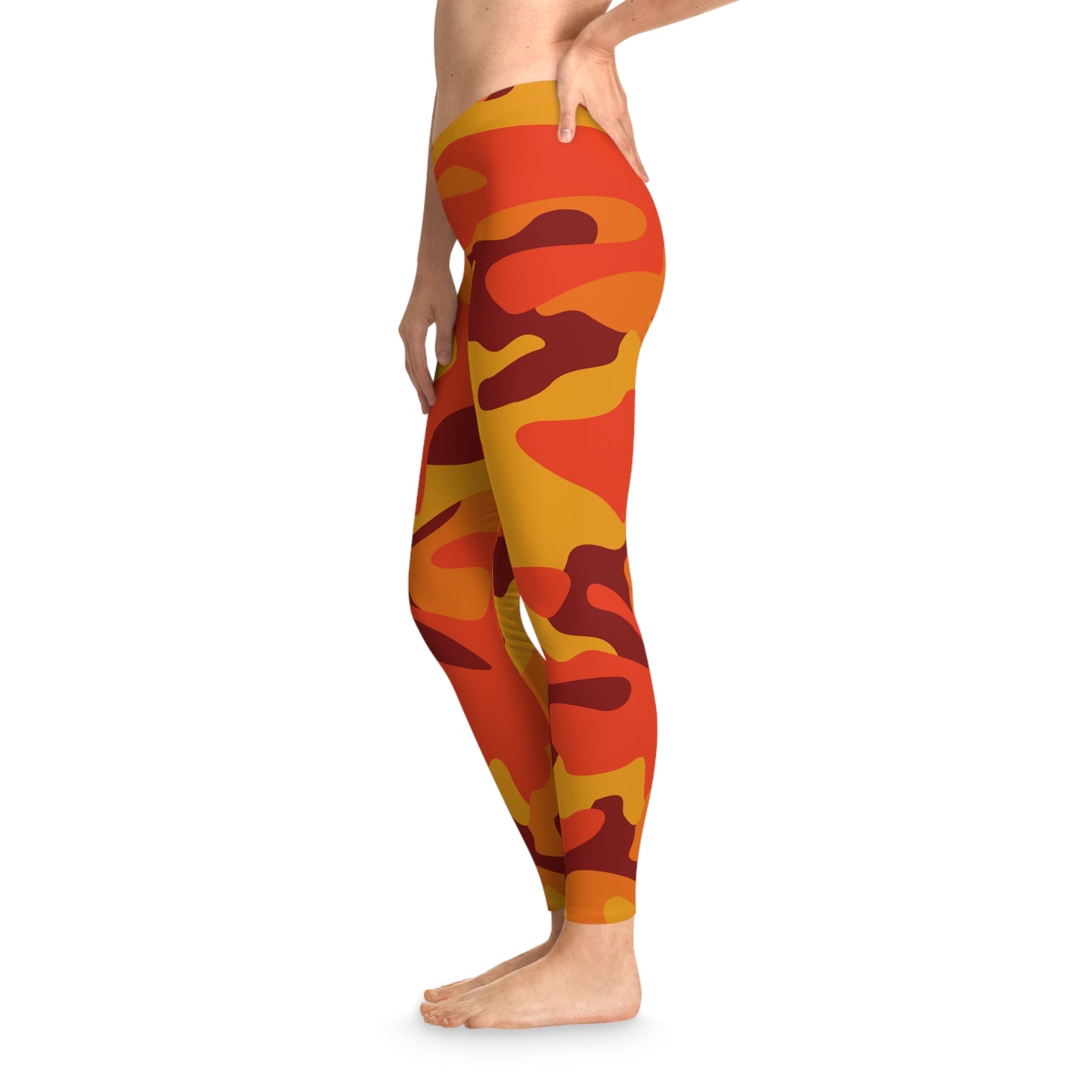 Orange & Red Camo Leggings For Women | Mid Waist Fit