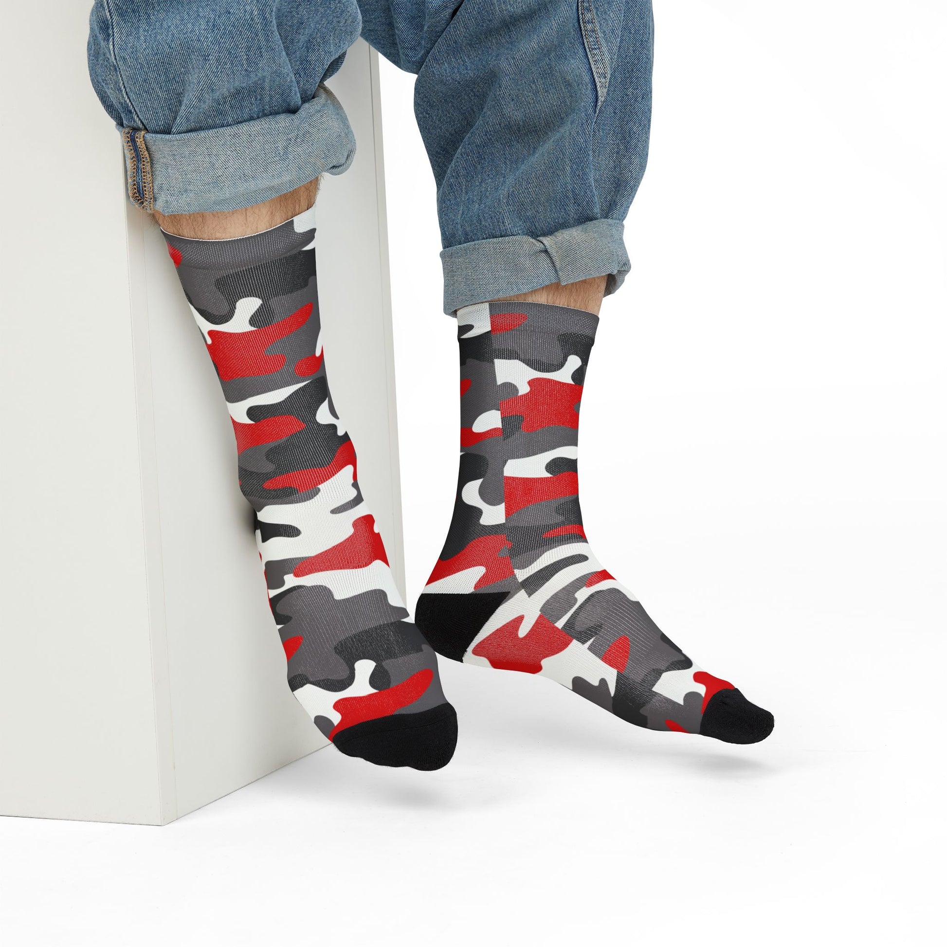 Camo Socks | Red, Black, and White | Sublimation Crew