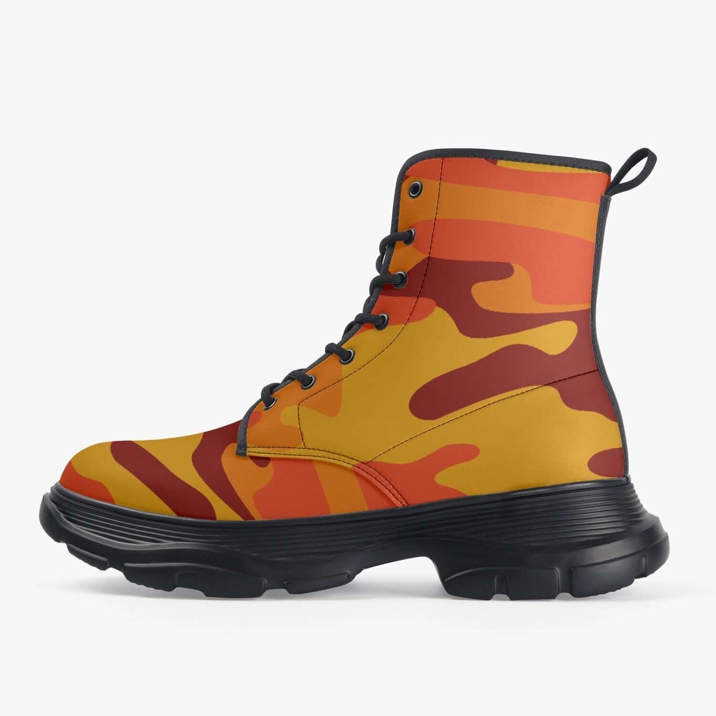 Chunky Boots | Leather in Orange & Red Camouflage