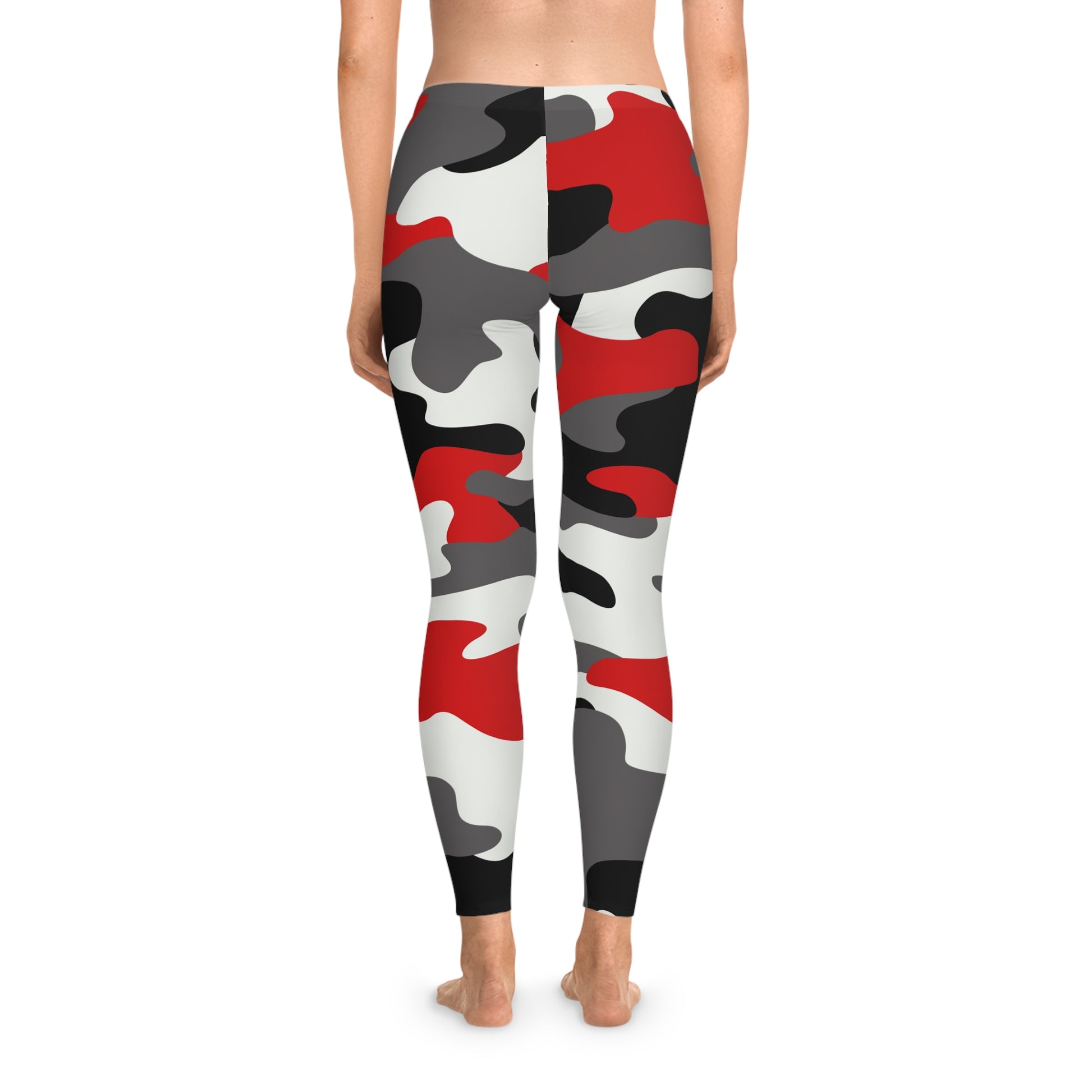 Red, Black, and White Camo Leggings For Women