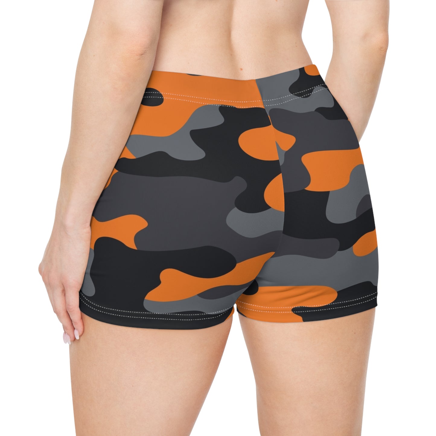 Women's Camo Shorts | Tight Fit | Orange, Black, and Gray