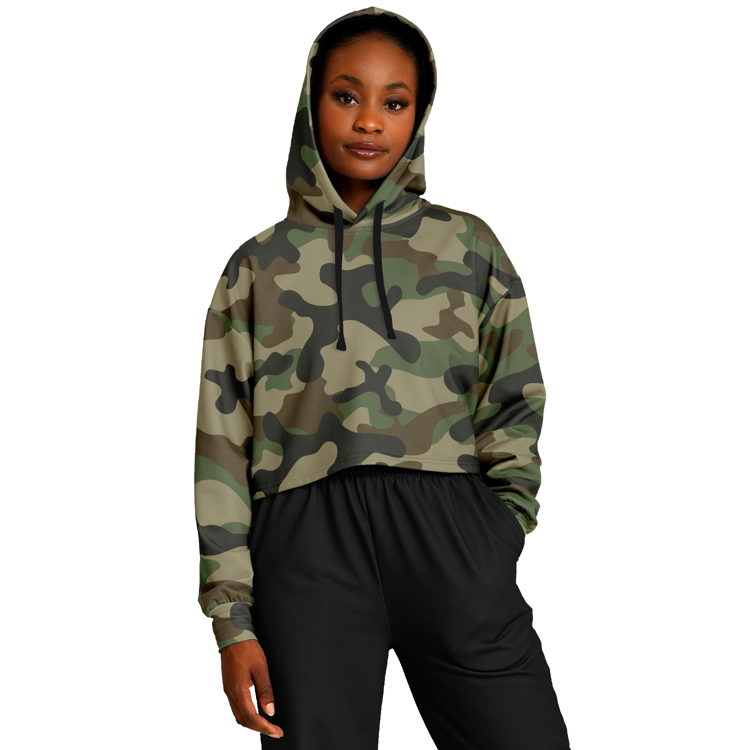 Cropped Hoodie For Women | Classic Green Camo