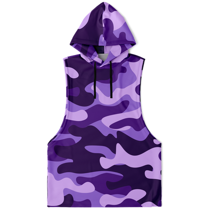 Sleeveless Hoodie | Purple, Blue & Mauve Camouflage