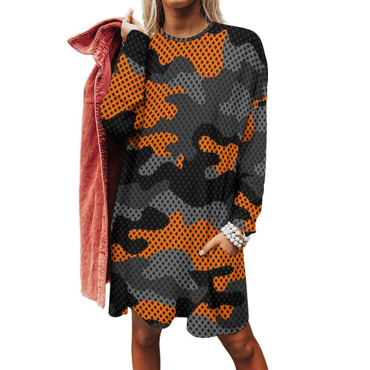 Camo Shirt | Loose Fit Long Sleeves | Orange & Black Pixel