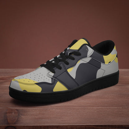 Camo Sneakers | Yellow Silver Low-Top Leather Camouflage Shoes