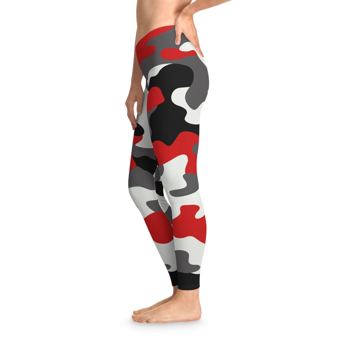 Red, Black, and White Camo Leggings For Women