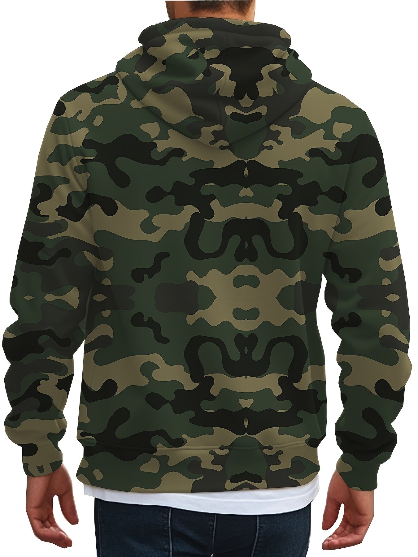 Men's Camo Softshell Hoodie: Zip-Up, Kangaroo Pockets, Sports Style