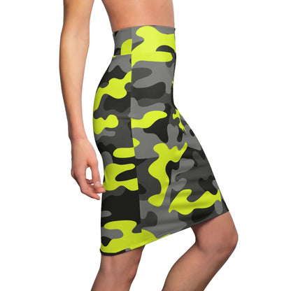 Camo Mini Skirt | Pencil Cut | Yellow, Black & Gray