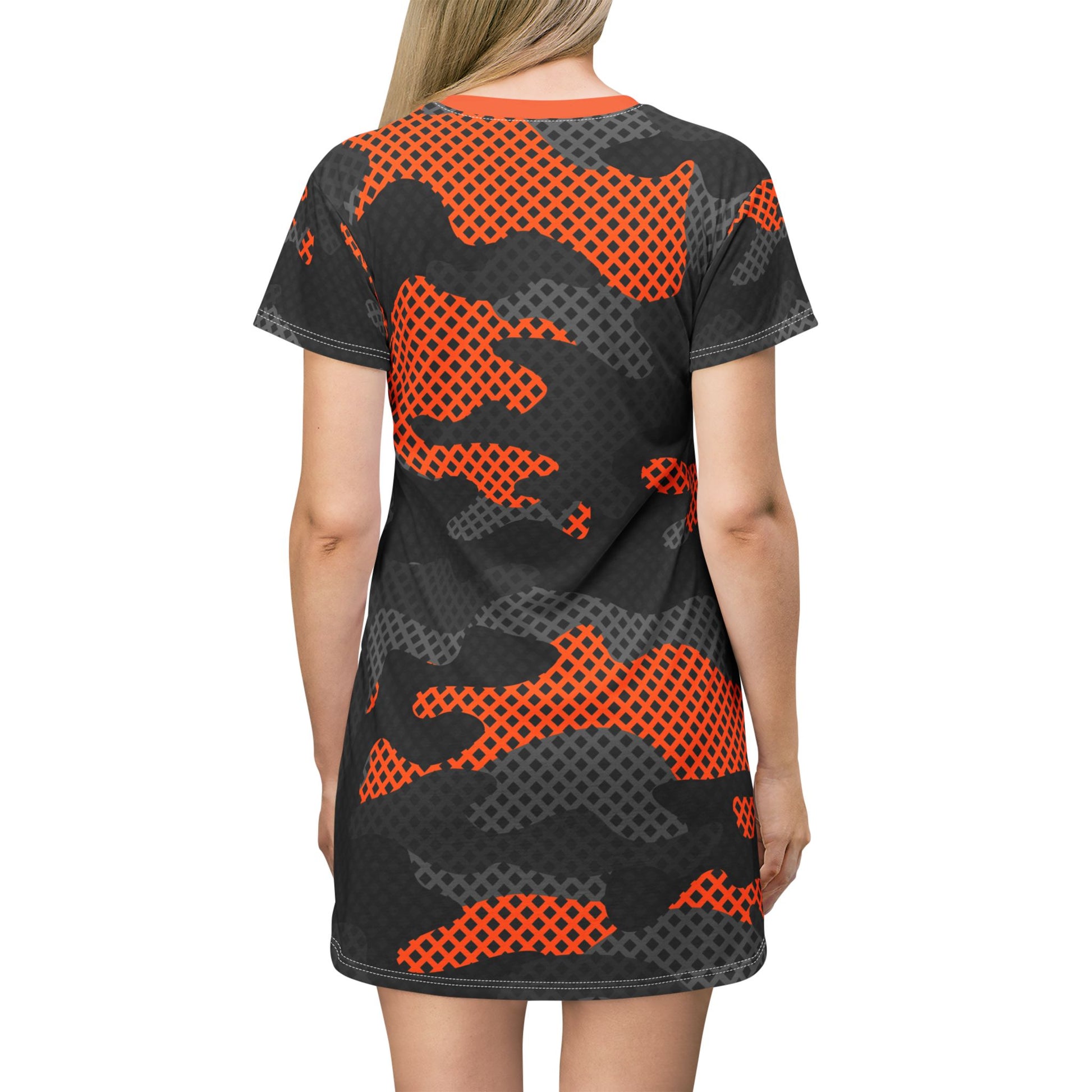 Camo T-Shirt Dress | Black and Orange Pixel Camouflage