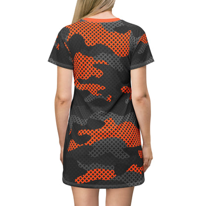 Camo T-Shirt Dress | Black and Orange Pixel Camouflage