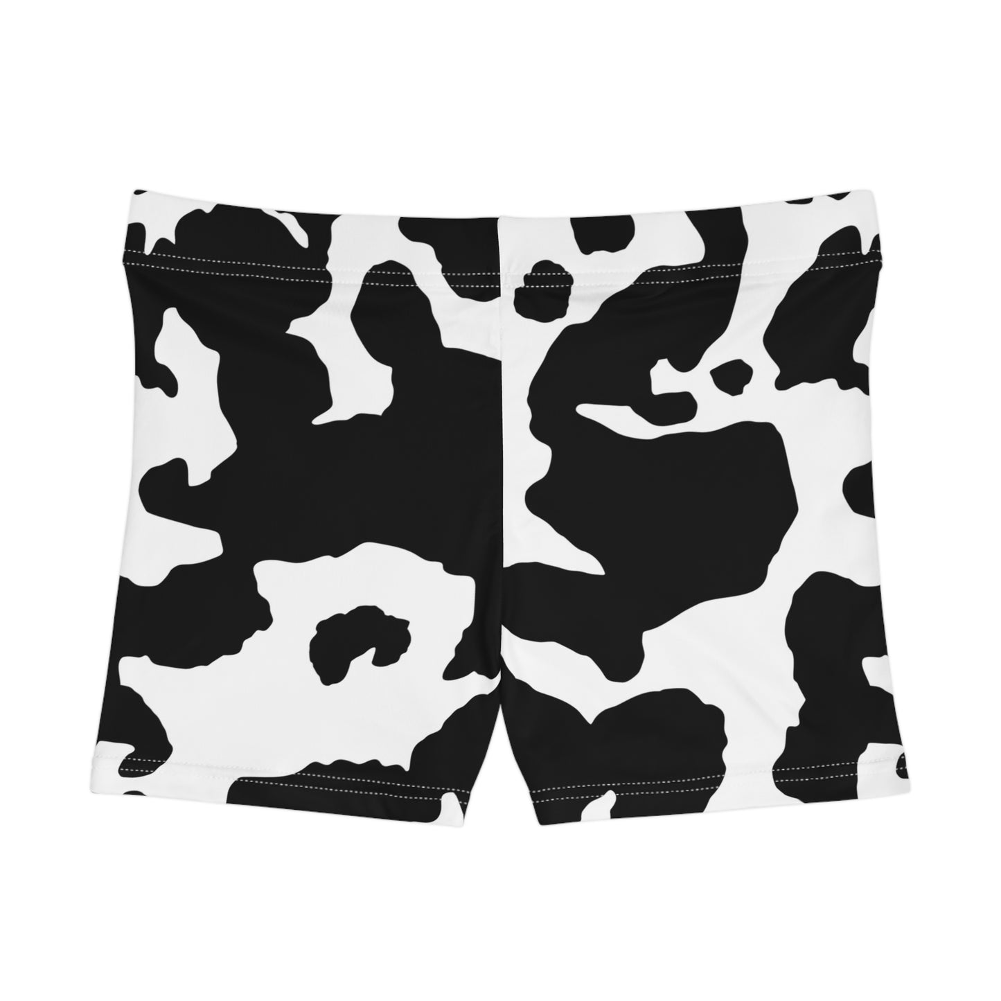 Women's Camo Shorts | Tight Fit | Black & White Cow Print