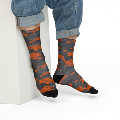 Camo Socks | Black & Orange Pixel | Sublimation Crew