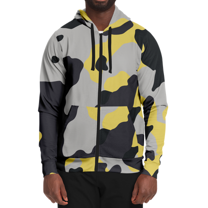 Zip-Up Hoodie | Yellow, Black & Silver Camouflage