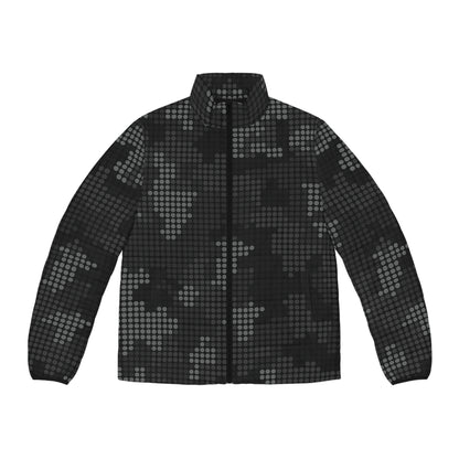 Black Camo Puffer Jacket For Men | Stylish Pixel Camouflage