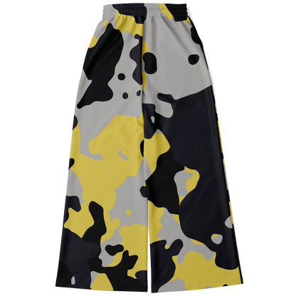 Camo Wide Leg Pants | Yellow, Black & Silver Camouflage