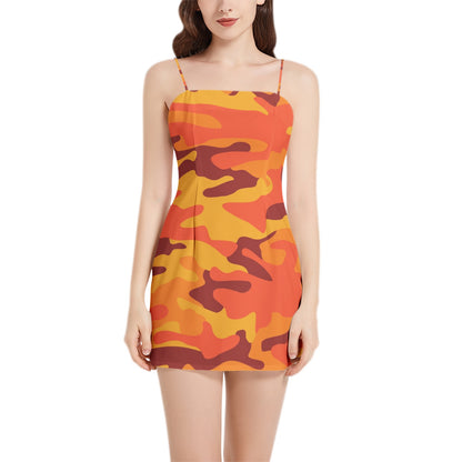 Camo Mini Dress | Spaghetti Strap | Orange & Red Camouflage