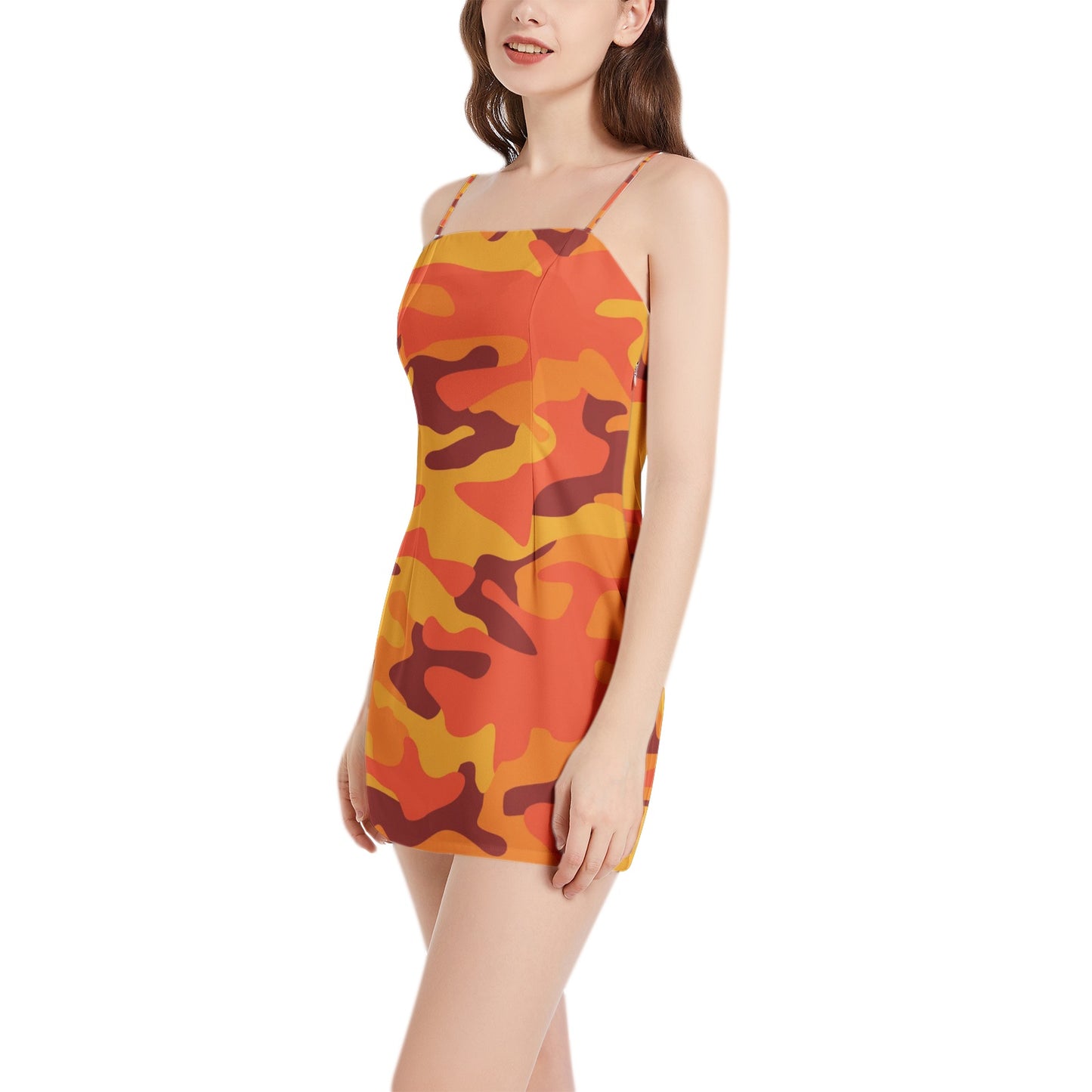 Camo Mini Dress | Spaghetti Strap | Orange & Red Camouflage