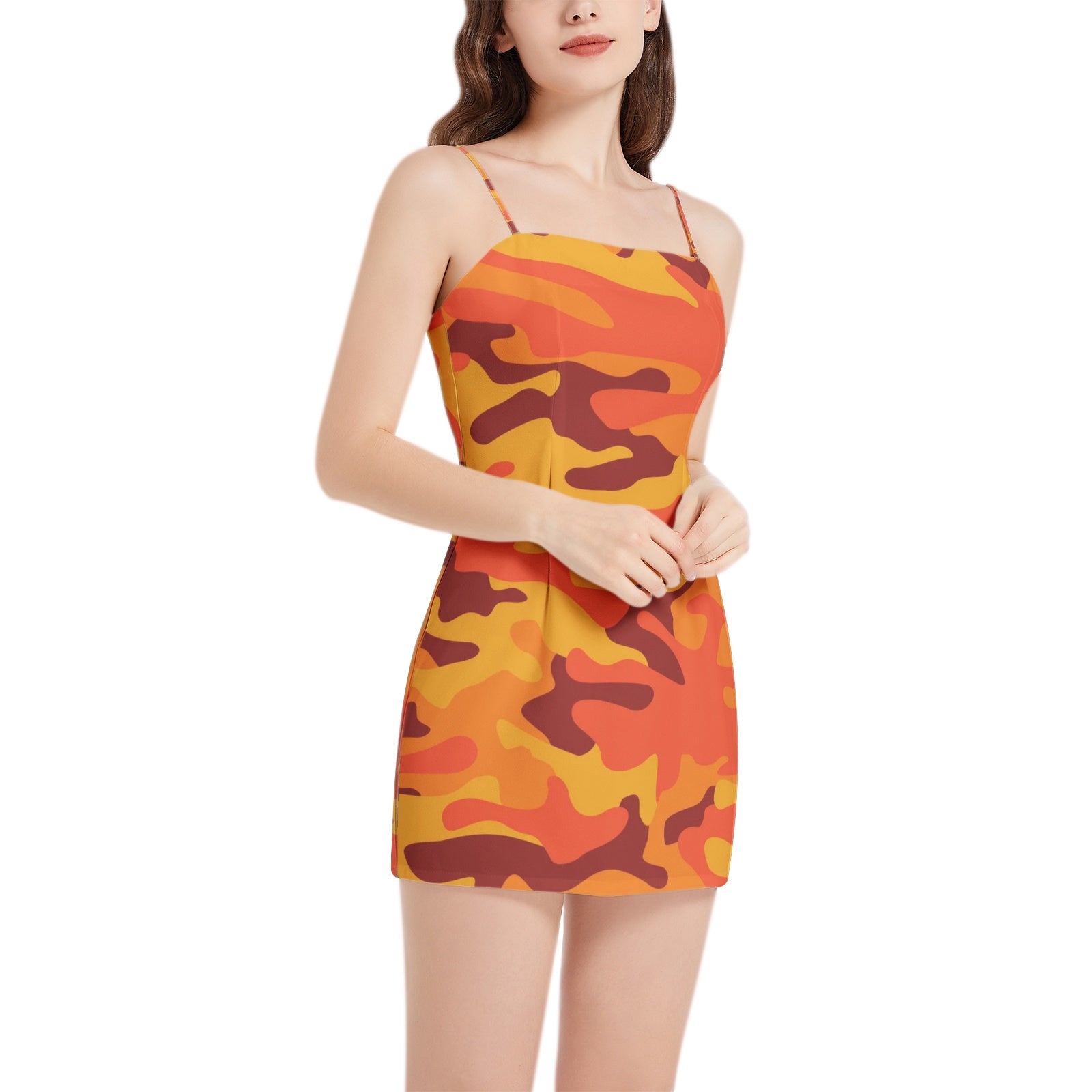 Camo Mini Dress | Spaghetti Strap | Orange & Red Camouflage