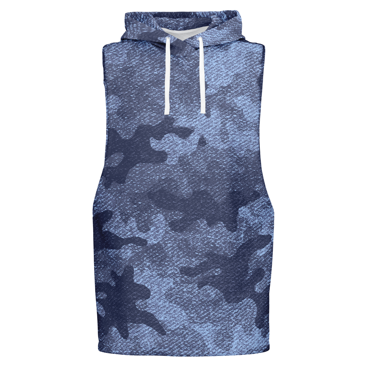 Sleeveless Hoodie | Blue Denim Camouflage