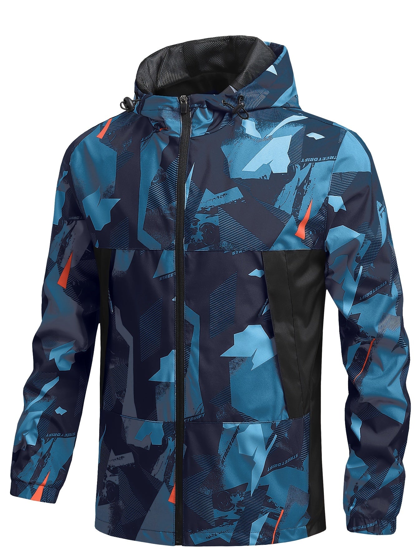 Men's Geometric Print Hooded Sports Long Sleeve Jacket