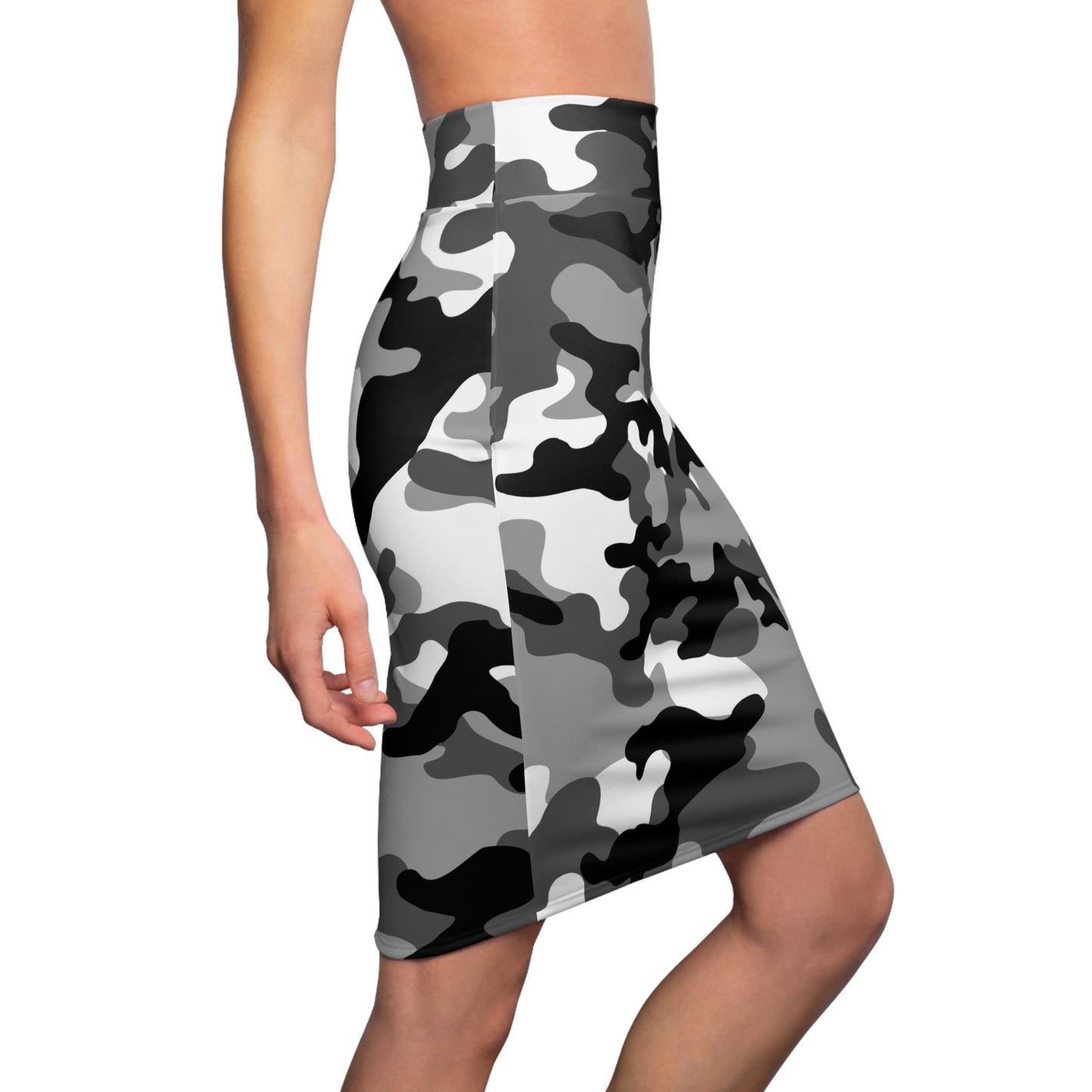 Camo Mini Skirt | Pencil Cut | Black, White, and Gray