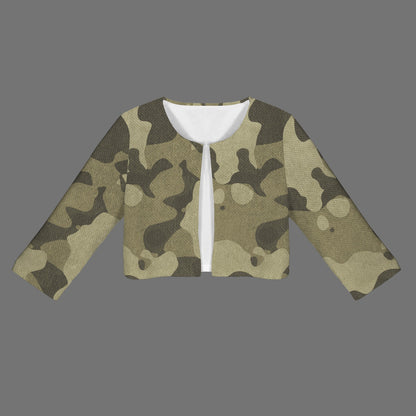 Camo Blazer | Cropped Open Front | Green Fabric Camouflage