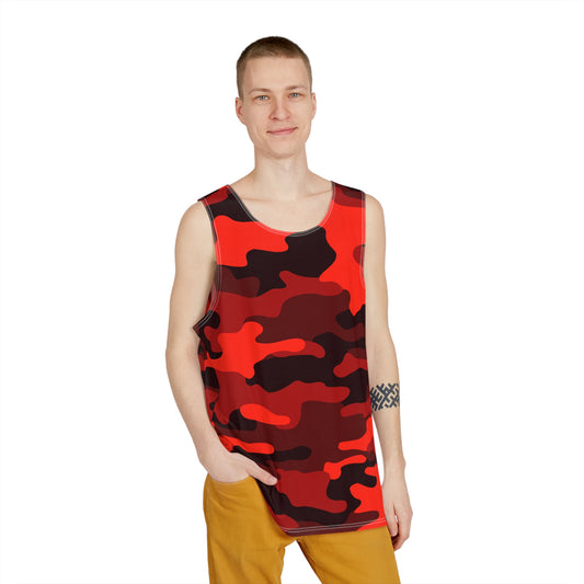 Men's Camo Tank Top | Scarlet Red and Black | Loose Fit