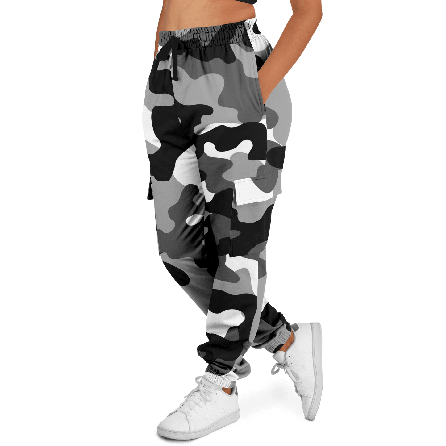 Camo Cargo Pants | Unisex | Black, White & Gray Camouflage