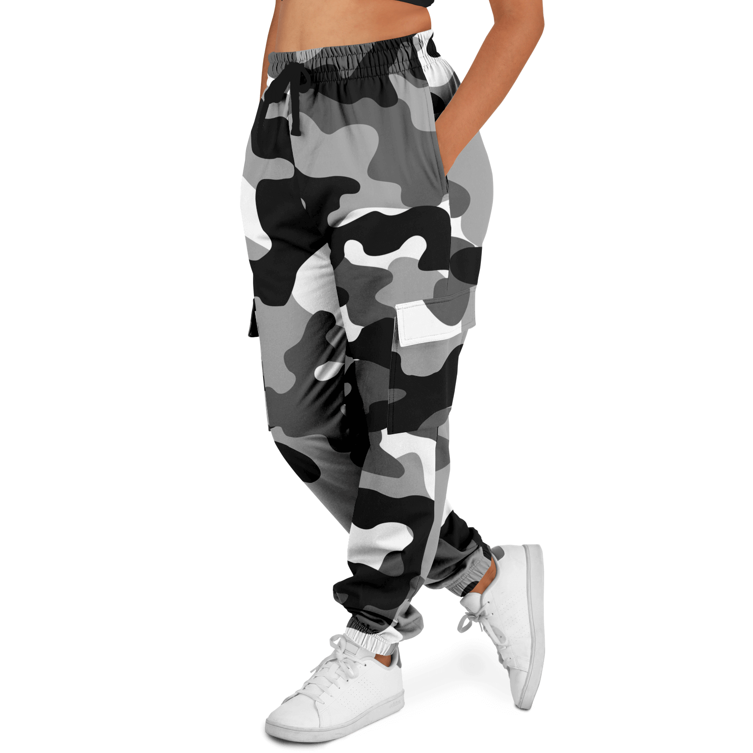 Camo Cargo Pants | Unisex | Black, White & Gray Camouflage