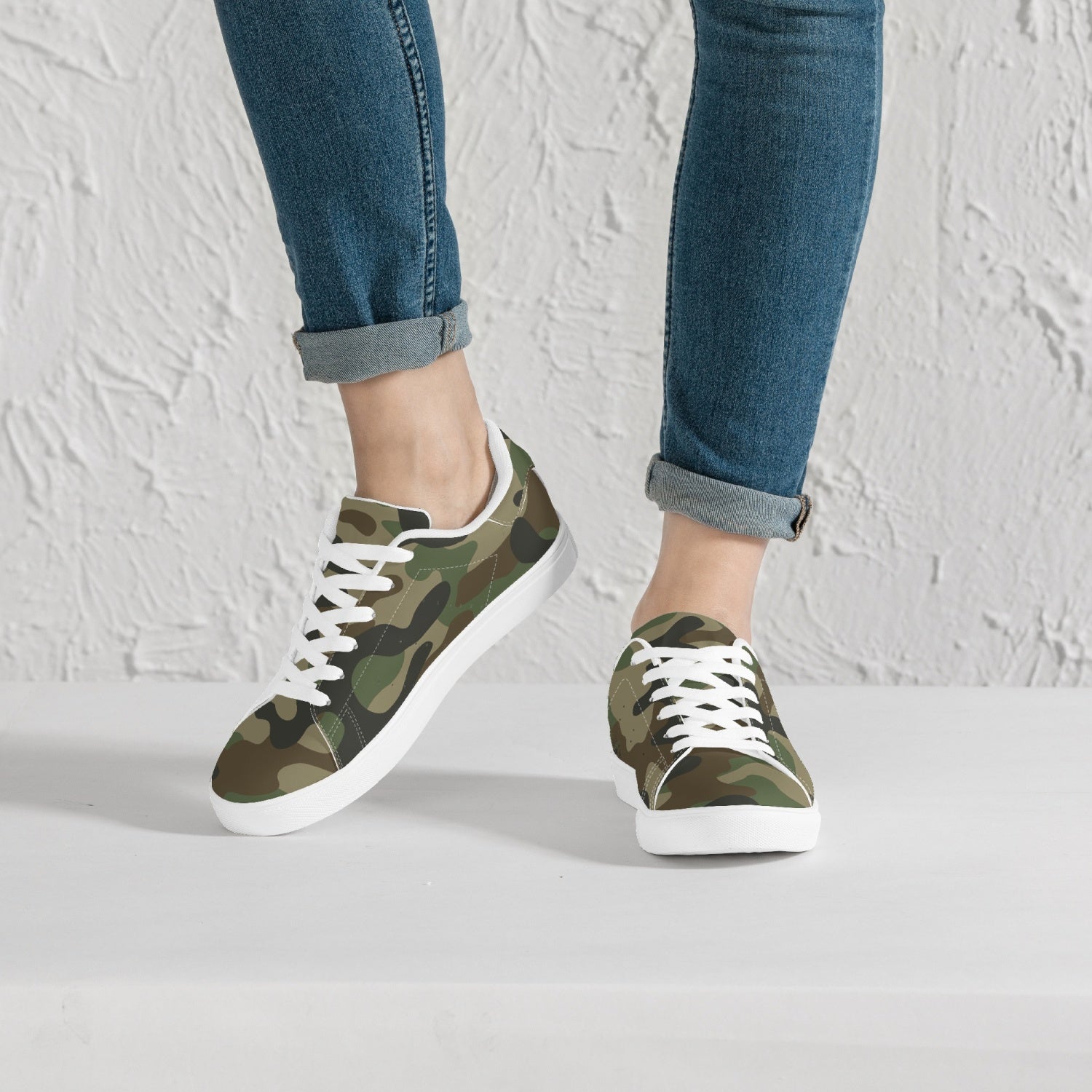 Camo Sneakers | Classic Low-Top Leather | Military Brown