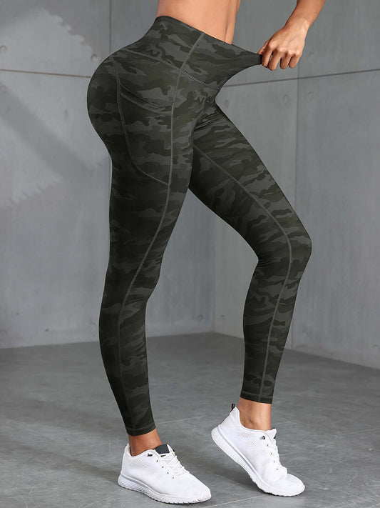 Women's Camouflage High-Waisted Yoga Pants with Pocket