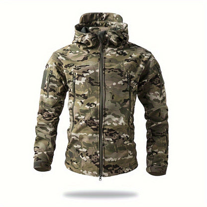 Men's Tactical Camo Windbreaker | Waterproof, Mid-Length Military Jacket with Hood