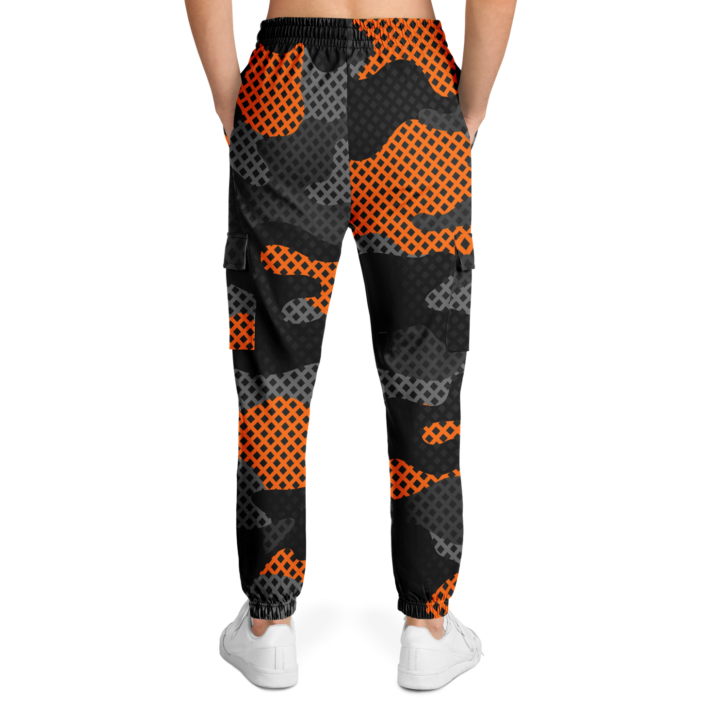 Camo Cargo Pants | Unisex | Black & Orange Pixel Camouflage