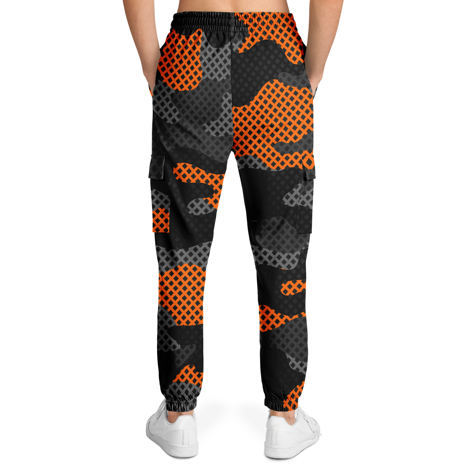 Camo Cargo Pants | Unisex | Black & Orange Pixel Camouflage